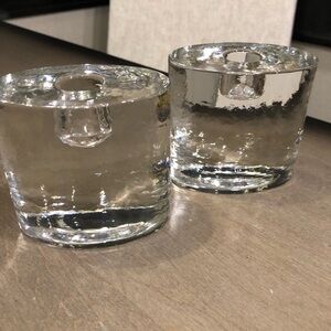 Crate & Barrel Elegant Crystal Clear Ice tapered Candle Holders set of two